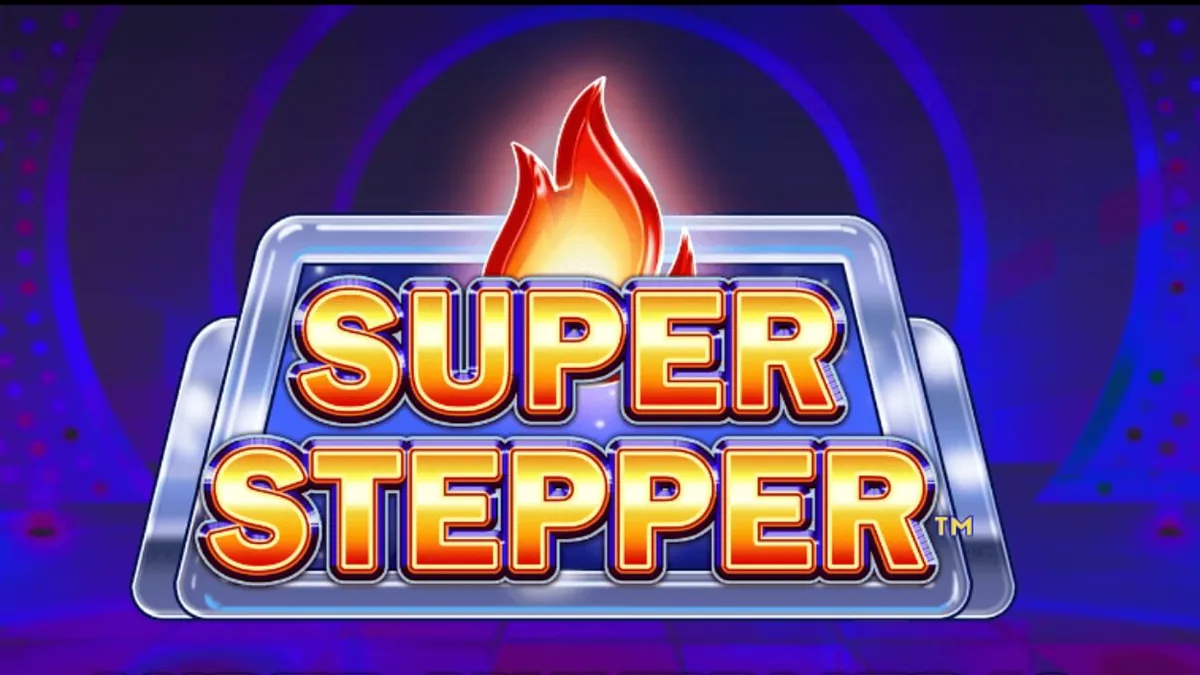 Tampilan visual slot Super Stepper dengan tema neon ungu dan grid 3x3